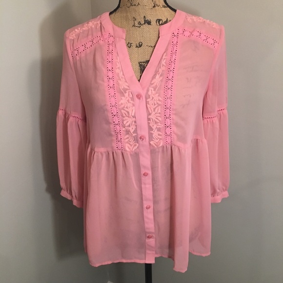 Lauren Conrad Pink Sheer Blouse Size XS - Picture 6 of 7